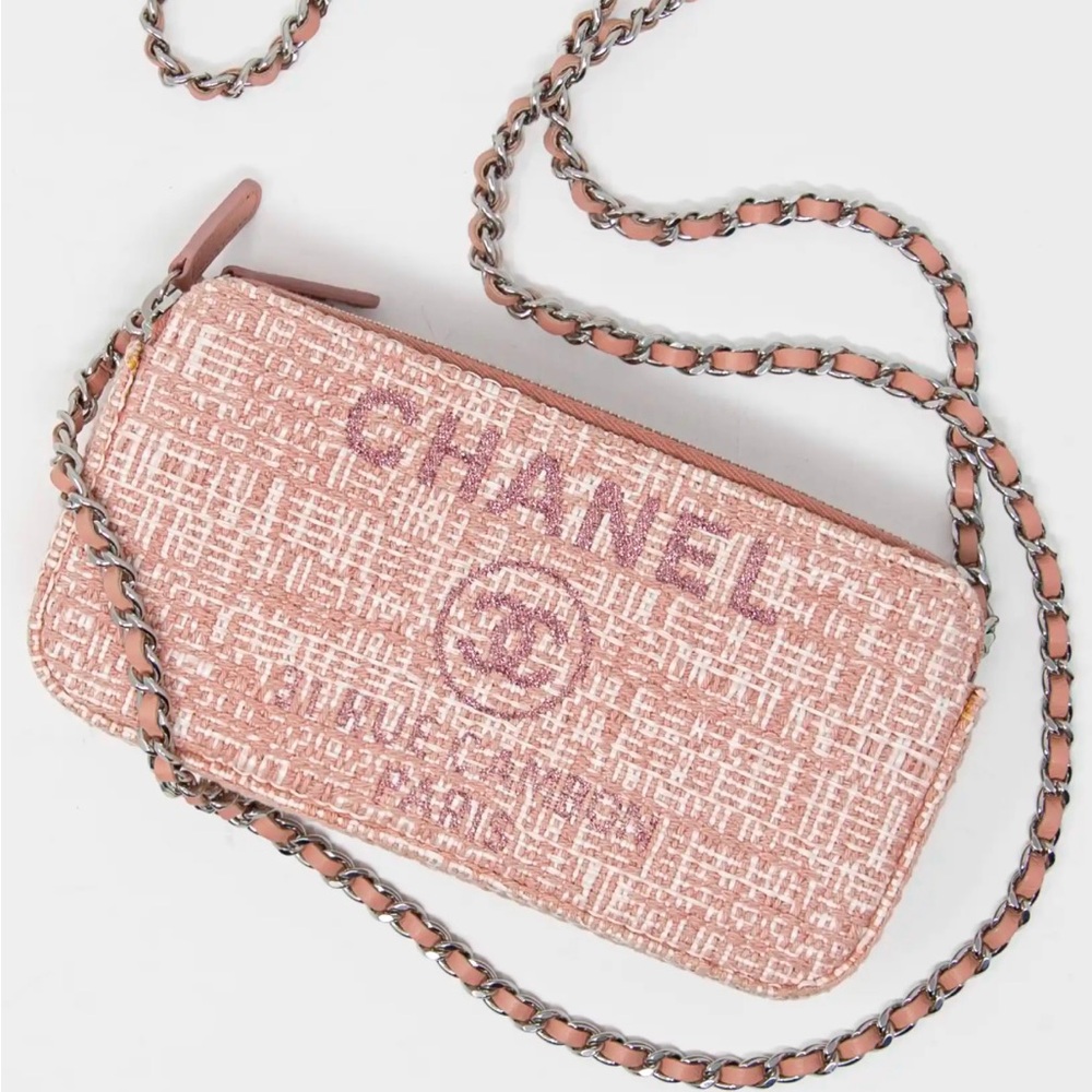 Chanel Deauville Tweed Double Zip Clutch with Chain